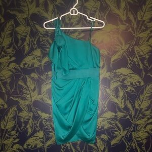 Aqua Blue Asymmetrical Ruched One Shoulder Cocktail Dress